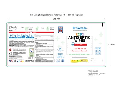 Label - Kids Antiseptic 80 wipes label